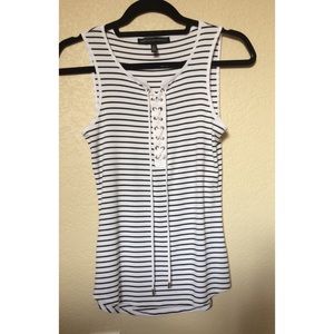 WHBM Striped Lace Up Tank Top